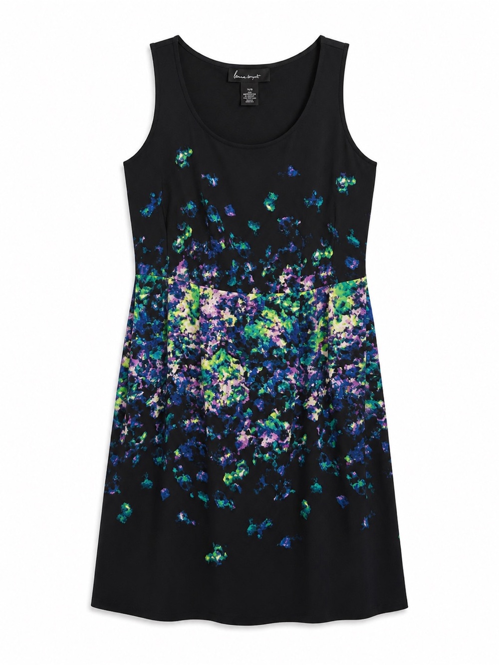 Lane Bryant Black Midi Dress with Blue, Green & Purple Abstract Floral Print